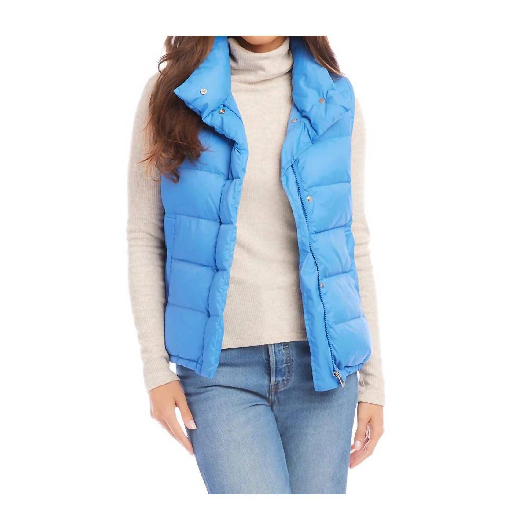 New Karen Kane Puffer Vest In Chambray